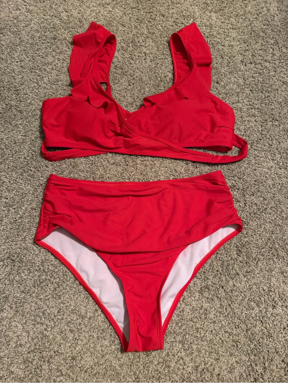 Women’s Red Ruffle High Waisted Bikini